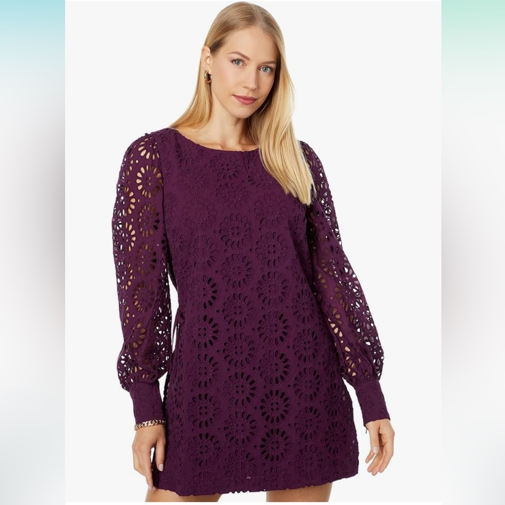 Lilly Pulitzer Aisha Eyelet Romper Cherry Ganache 6